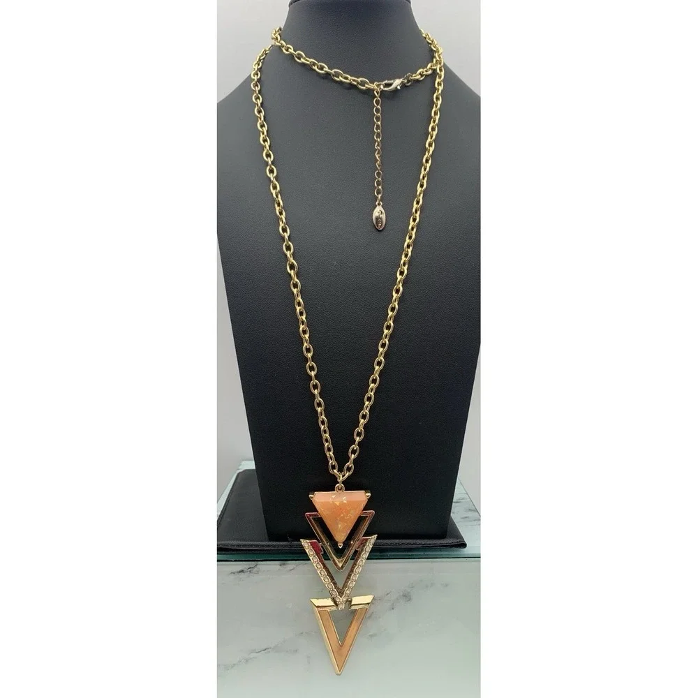 Guess‎ Gold Tone Geometric Drop Pendant Necklace 34-36